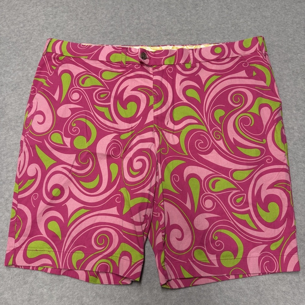 LoudMouth Shorts Mens 46 Pink Paisley Print Golf Chino Stretch 10in Colorful